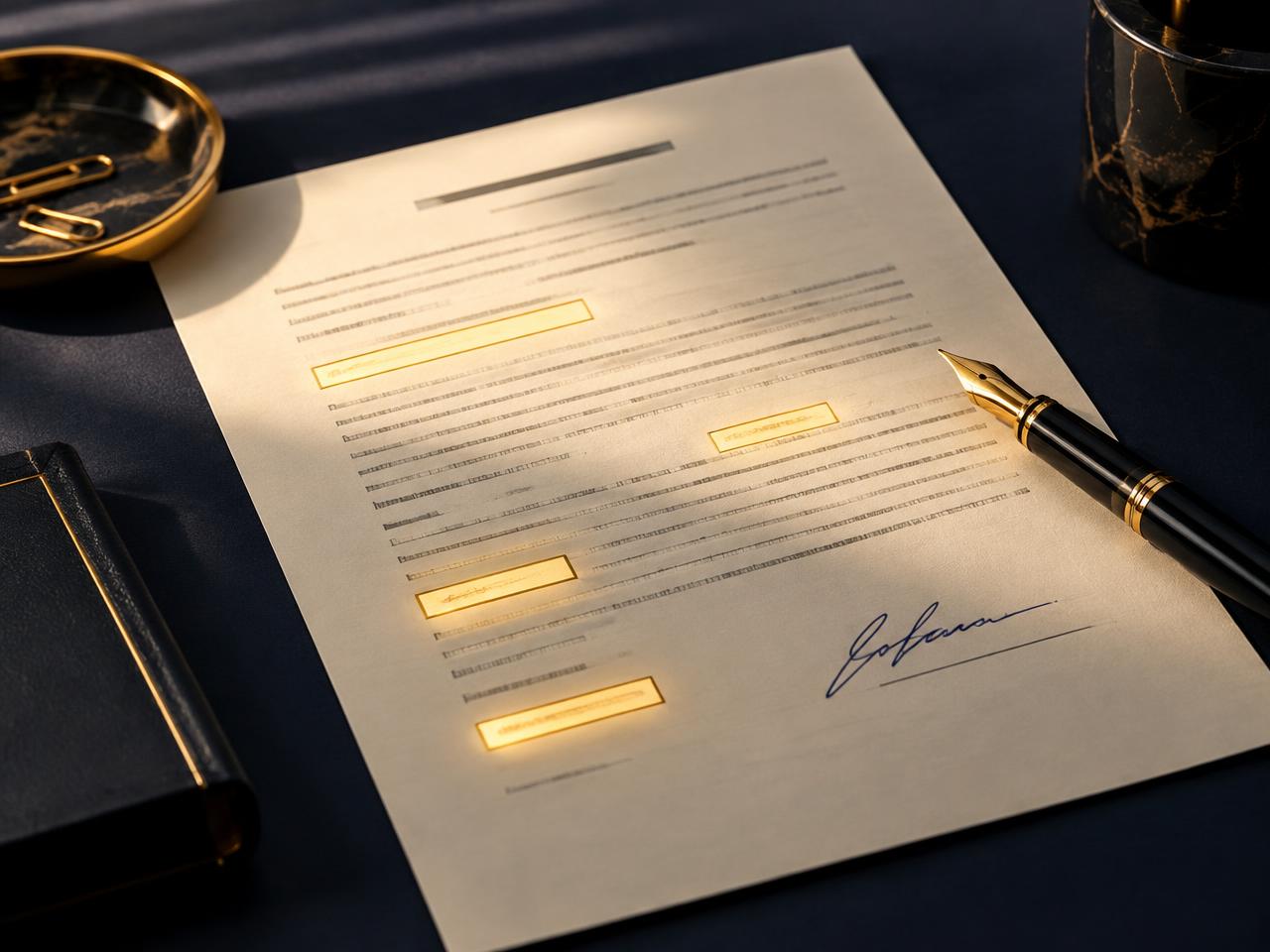 Contrato con campos destacados y firma